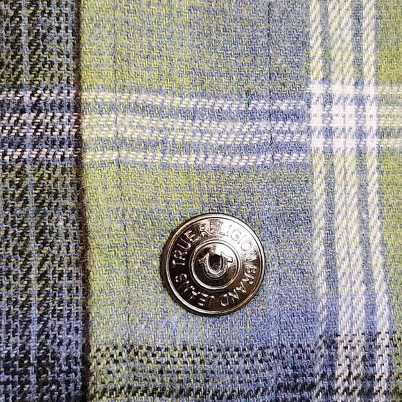 TRUE RELIGION HS Brushed Flannel Women's Button Up Long Sleeve Blouse Iris MED - Picture 11 of 13